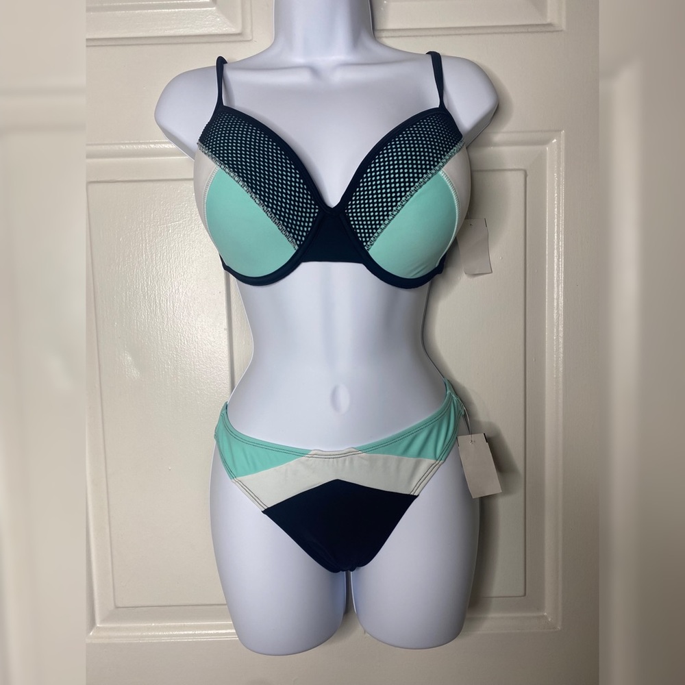 Xhilaration teal black & white bikini